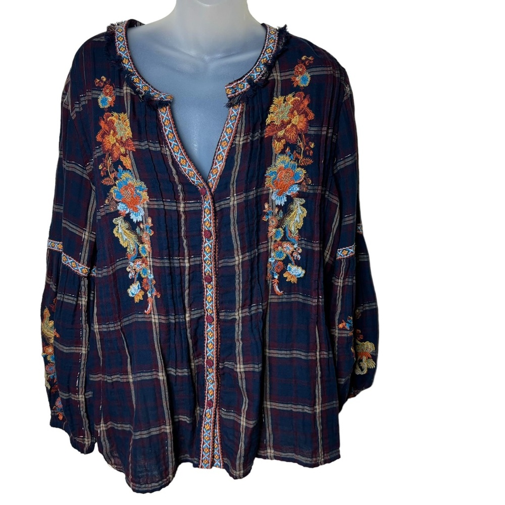 Sundance Zinnia Embroidered Balloon Sleeve Top Blouse Womens